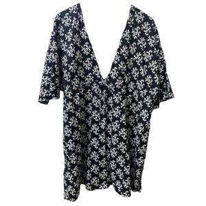 LANDS END Tunic Top XL Womens Beach Coverup Cotton Black White Cotton